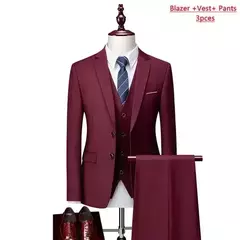 Terno monocromático de três peças masculino, vestido de noiva monocromático para noivo, colete e calça, marca de luxo, negócios formais, 14 cores, M-6XL - loja online