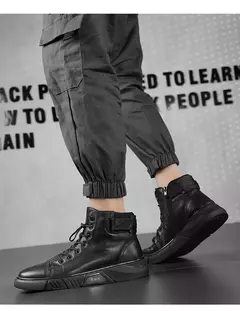 Botas de tornozelo preto homens couro pu sapatos casuais para homens outono conforto plataforma botas de pele inverno botas de trabajo hombre - Wolf Magazine