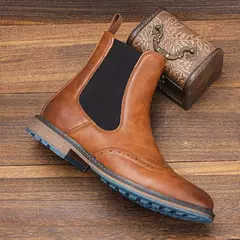 Botas de couro brogue masculinas clássicas, botas Chelsea, estilo americano, Al na internet