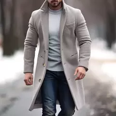 Casaco de lã de comprimento médio masculino, casaco de lã de peito único, colarinho, monocromático, jaqueta de escritório, inverno, novo, 2024 na internet