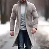 Casaco de lã de comprimento médio masculino, casaco de lã de peito único, colarinho, monocromático, jaqueta de escritório, inverno, novo, 2024