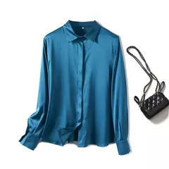 Imagem do Camisa de seda pesada de luxo feminina, manga comprida, 93% seda amoreira, estilo senhora do escritório, viajante, primavera, verão
