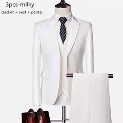 Terno de casamento fino com três peças para homens, conjuntos monocromáticos de negócios e escritório, blazer grande, calça e colete, moda luxo
