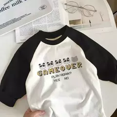 T-shirt de manga comprida para menino e menina, top de algodão puro, design cartoon, novo outono e inverno - Wolf Magazine