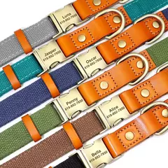 Coleira de cachorro personalizada conjunto de coleira de couro de náilon pet id colar anti-perdido fivela coleiras com corda de chumbo para cães pequenos e grandes pug - Wolf Magazine