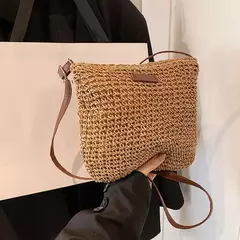 Bolsas boêmias de praia de palha para mulheres, alta capacidade, bolsa de ombro artesanal, bolsas de tecido casual, bolsa - loja online