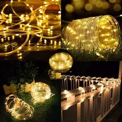 Luz solar exterior da corda, decoração impermeável do Natal do jardim, guirlanda do Natal, luz da corda do tubo, tira fada, 32m, 22m, 12m, 7m