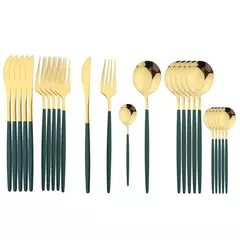Aço inoxidável Golden Talheres Set, Faca, Garfo, Colher, Talheres, Talheres, Festival Cozinha, Louça, Presente, Punho Preto, 24pcs - comprar online