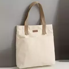 Sacola de lona monocromática para mulheres, designer, bolsa casual, bolsa de ombro, grande capacidade, algodão, reutilizável, praia, compras - loja online