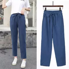 Calça feminina harém de linho algodão, elástico sólido na cintura, cores doces, calça casual feminina, primavera, verão na internet