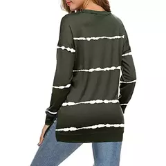 Túnica casual listrada de manga comprida com gola O para mulheres, camisa de algodão solta, tops e blusas, plus size, roupas femininas, primavera, 2023 - Wolf Magazine