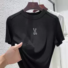 Top de diamante cintilante de manga curta feminino, estrela de diamante, coelho fashion, elástico alto, macio, grandes dimensões, verão, novo, top versátil - comprar online