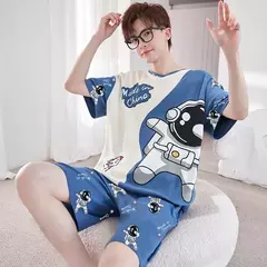 Conjunto de pijama casual solto de manga curta masculino, loungewear esportivo juvenil de verão, terno plus size, pode ser usado lá fora por homens