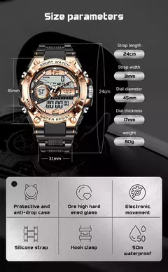 LIGE-Relógio Militar Impermeável Masculino, Digital 50m, Relógio de Pulso, LED, Quartzo, Relógio, Esporte, Masculino, Relógios Grandes - loja online