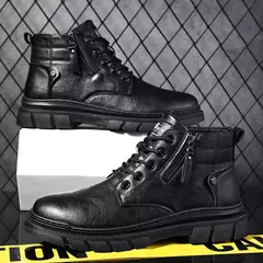 Botins de couro retrô masculino, fundo grosso, top alto, casual, chelsea, deserto, impermeável, trabalho, masculino, outono, inverno na internet