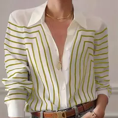 Camisa de botão feminina com estampa de linha, blusas elegantes, primavera e verão, roupas femininas plus size, preto e branco, 2024 - Wolf Magazine