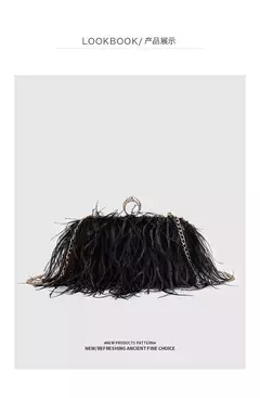 Ostrich Feather Clutch Bag para senhoras, Faux Fur Wallet, anéis de diamante Knuckle, jantar, bolsa de casamento, chique de luxo, moda - comprar online