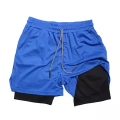 Calções masculinos de dupla camada para ginástica, secagem rápida, esportes, treino, jogging, deck duplo, 2 em 1, verão na internet