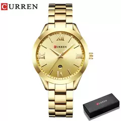 Imagem do Curren-relógio das mulheres, estilo retro, impermeável, aço, quartzo, presente de Natal, 9007