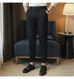 Calça casual slim-fit masculina, fato formal, monocromático, cintura ajustável, festa social, moda empresarial, novo, outono, 2022, 38-28 - comprar online