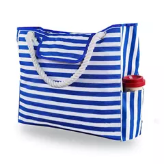 Bolsa casual listrada para mulheres, bolsa de ombro de grande capacidade, sacola de compras diárias, bolsa de praia para viagem escolar
