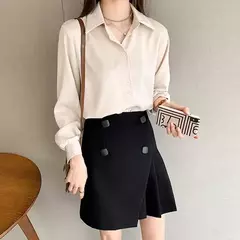 Camisa casual feminina de chiffon, manga comprida, blusa solta sólida, tops para senhora do escritório, moda feminina, S-4XL, primavera e outono - comprar online