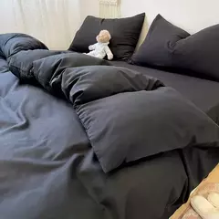 Soft lavado algodão roupa de cama Set, Duvet Cover, fronha e lençol, Home Bedclothes, cama preta - loja online