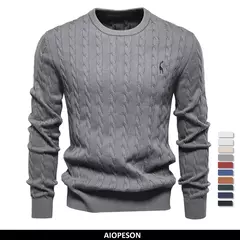 AIOPESON-Suéteres masculinos de algodão bordados em girafa, pulôver com gola redonda, clássico estampado torção, malha masculina