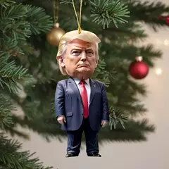 Natal acrílico pendurado ornamento para carro e árvore, pingente dos desenhos animados engraçados, Trump-Inspirado, presente perfeito do feriado, 1pc