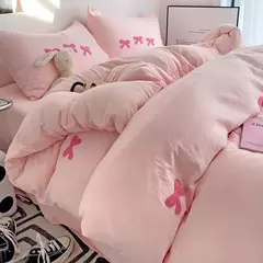 Cute Pink Bows Embroidery Duvet Cover Set, Conjuntos de cama 3D Confortável Rainha Consolador, capas macias para meninas, crianças, adolescentes - loja online
