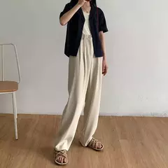 HELIAR-calça feminina de cintura alta, calça reta para senhoras do escritório, botão casual, calça preta solta, nova, outono - loja online