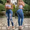 Jeans skinny para mulheres, botões rasgados, cintura apertada, monocromático, casual, roupa diária, primavera, verão, 2022