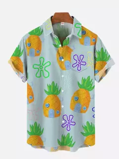 Camisa de praia de manga curta masculina, casaco de lapela confortável, top estampado, tamanho grande, solta, verão, novo, 2024 - comprar online