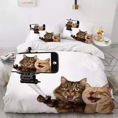 Conjunto de cama 3D gato para meninas e meninos, edredão de poliéster, fronha, - comprar online