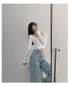 Jeans vintage drapejado de cintura alta feminino, calças de perna reta, jeans drapejado solto - Wolf Magazine