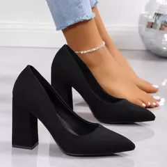 Salto alto de dedo apontado para mulheres, sapatos em rebanho, boca rasa, elegante, sólido, vestido de moda, marca deslizante, outono, 2024 - comprar online