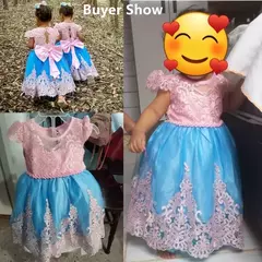 Imagem do Bordado Elegante Crianças Princesa Vestidos para Meninas Luxo Golden Lace Vintage Crianças Festival Party Gown Bebê Batismo Vestidos