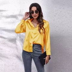 Blusa cetim manga comprida feminina, camisa de seda, tops soltos, streetwear elegante, roupas de primavera e outono - comprar online