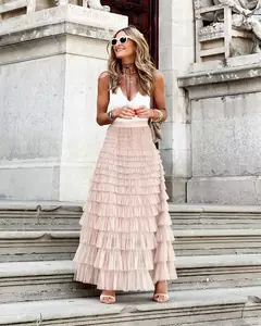 Vestido de Baile Sólido Feminino, Saia Longa, Cintura Alta, Plissada, Elegante senhoras, Malha Selvagem, Saias Maxi de Namoro, Novo, Gota, 2022