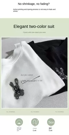 Top de diamante cintilante de manga curta feminino, estrela de diamante, coelho fashion, elástico alto, macio, grandes dimensões, verão, novo, top versátil