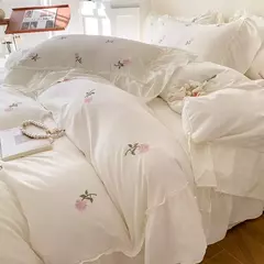 Rose Conjunto De Cama Bordado, Capa De Edredão sem Núcleo, 1 * Capa De Edredão + 2 Fronha, Estilo Princesa, 3PCs na internet