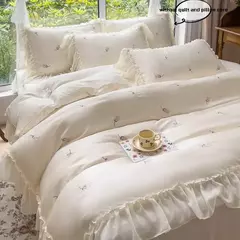 Elegante Rosa Bordado Bedding Set, Lace Duvet Cover Set, 1 Capa de Edredão, 2 Fronha, sem Núcleo, Quarto, Guest, 3Pcs na internet