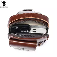 BULLCAPTAIN-Bolsa de Peito de Couro Genuíno Masculina, Bolsa Multifuncional Crossbody, Anti-Roubo, Bolsa Retro para Telefone Móvel, Casual, 7,9";;VERDADEIRO;;"Coffee na internet