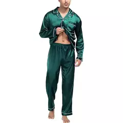 Conjunto de pijama com cardigã de manga comprida masculino, monocromático, lapela, casual, roupa de casa simples, pijamas, plus size, juventude, outono, inverno, 2 peças, conjunto na internet