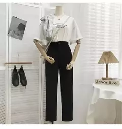 Imagem do Calça feminina elástica de cintura alta, calça feminina do escritório, casual solta streetwear, reta, preta, nove pontos, moda, outono, primavera