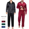 Conjunto de pijama com cardigã de manga comprida masculino, monocromático, lapela, casual, roupa de casa simples, pijamas, plus size, juventude, outono, inverno, 2 peças, conjunto