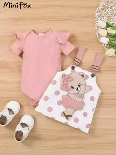 MiniFox-Vestido de urso rosa Romper e Dots para bebês, vestido suspensor para recém-nascidos, vestidos de urso dançante, fofos - loja online