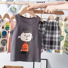 Conjuntos de pijamas infantis, pijamas de dinossauro, pijamas infantis, colete para meninos e meninas, terno de criança de 1 a 10 anos, verão - Wolf Magazine
