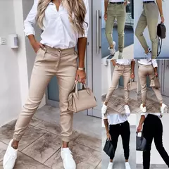 Calça lápis de cintura alta feminina, calça fina feminina, design de botão de bolso, comprimento do tornozelo, moda casual, 2024 - loja online