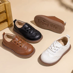 Kidsun crianças retro sapatos casuais de couro confortável respirável borracha macia anti-deslizamento sola plana rendas até cor sólida sapato plano